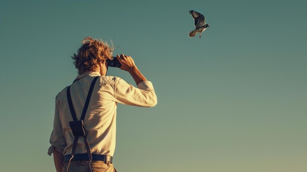 Um observador de pássaros avistando uma espécie rara