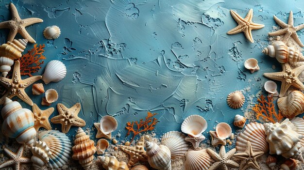 Foto um oceano tranquilo com fundo azul papel de parede de conchas