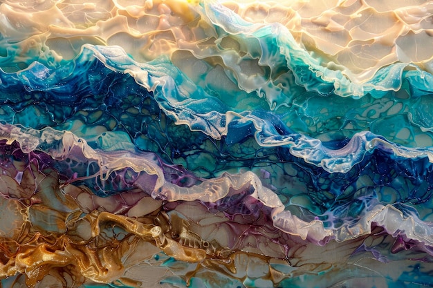 Um oceano vibrante de ondas abstratas cada crista um coral turquesa diferente e índigo