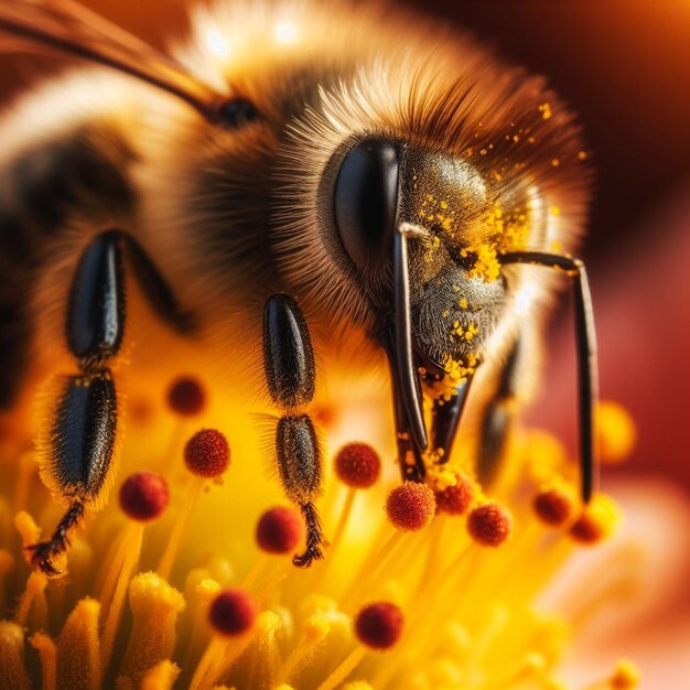 Foto um olho de abelha é mostrado em uma flor