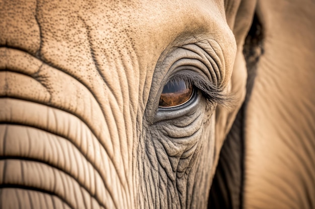 Foto um olho de elefante destacando suas rugas e textura ia gerativa