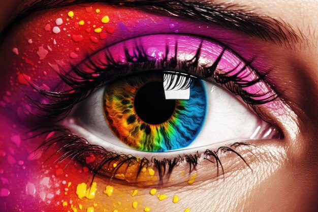 Um olho de mulher colorido