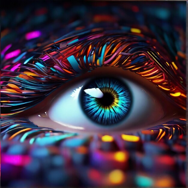 Foto um olho de pessoa com um padrão colorido ai foto