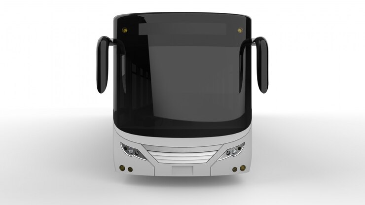 Foto um ônibus da cidade grande com uma peça alongada adicional para grande capacidade de passageiros durante a hora do rush ou transporte de pessoas. modelo de modelo para colocar suas imagens e inscrições.