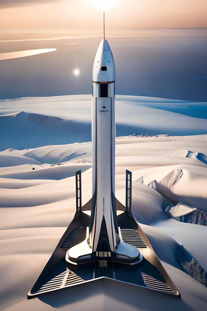 Um ônibus espacial está em uma rampa no deserto.