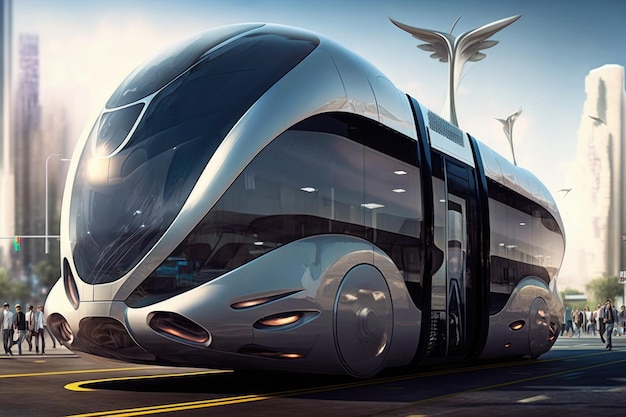 Um ônibus futurista que está na estrada