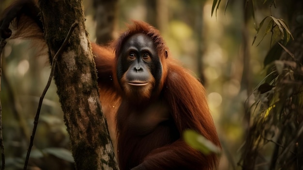 Um orangotango masculino na selva