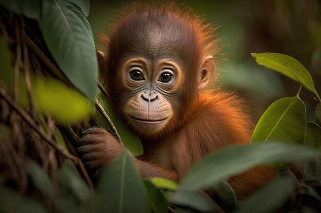 Um orangotango selvagem na Indonésia, em Kalimantan, na ilha de Bornéu