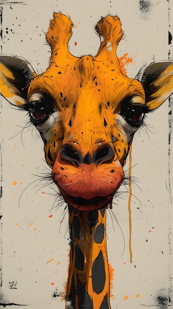 Um organismo girafida com um nariz vermelho pintado em uma cabeça de girafa