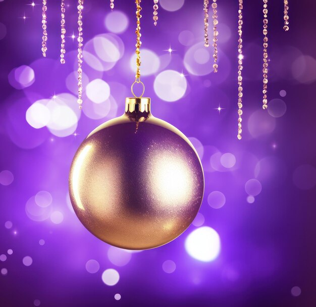 Foto um ornamento de natal dourado em fundo roxo