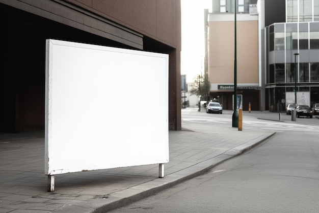 Um outdoor branco em uma rua da cidade