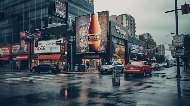 Um outdoor da loja Walmart está em um dia chuvoso.