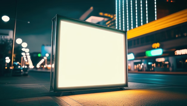 Foto um outdoor em uma rua da cidade com uma placa iluminada