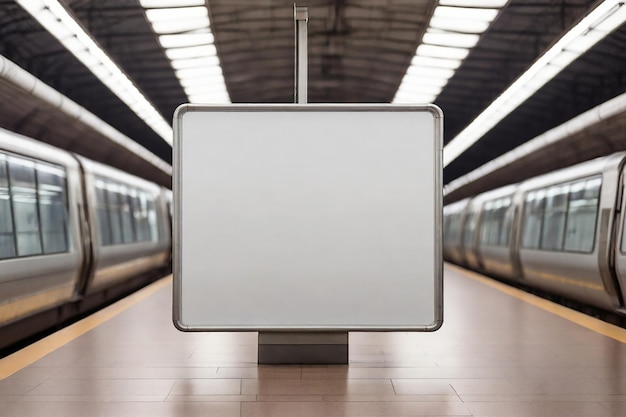 Foto um outdoors em branco na plataforma de uma estação de metrô em 3d