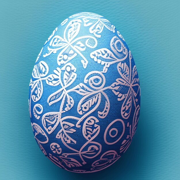 Um ovo azul com um padrão que diz "páscoa" nele.