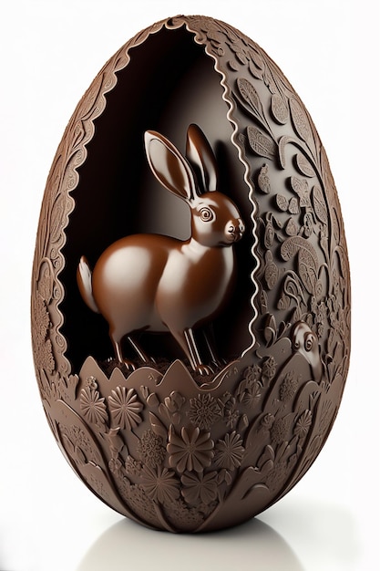 Um ovo de chocolate com um coelho