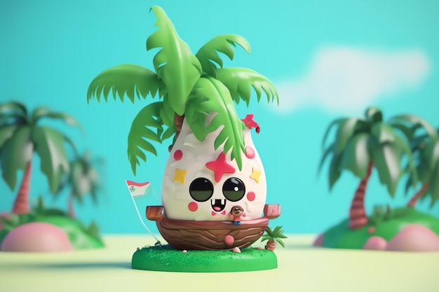 Um ovo de desenho animado com uma palmeira