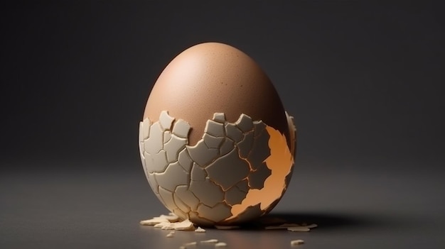 Um ovo rachado com a casca quebrada e a casca está em um backgroundgenerative ai preto