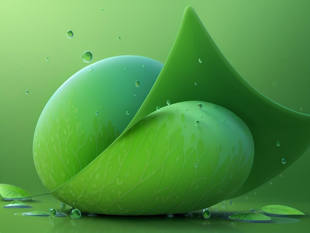 Um ovo verde brilhando com gotas de água