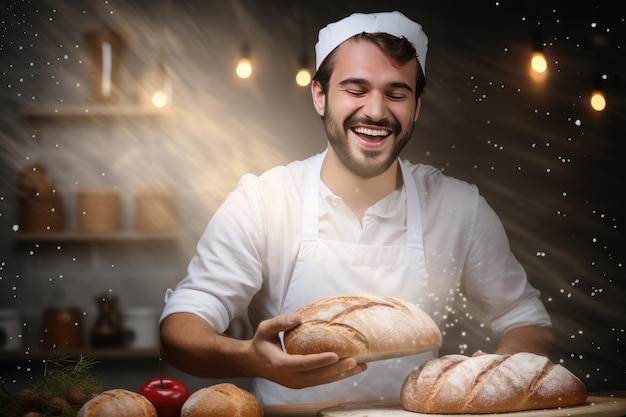 Um padeiro profissional faz um pão bonito