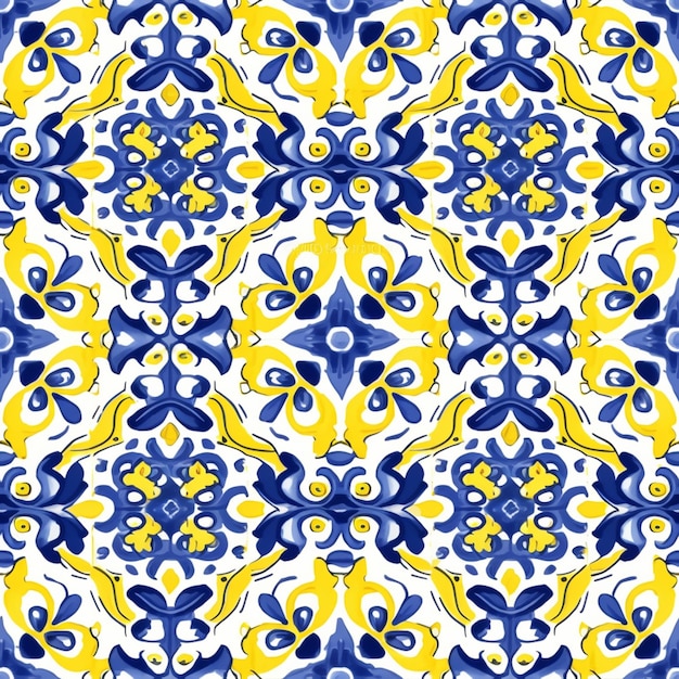 Um padrão abstrato azul e amarelo com um fundo branco generativo ai