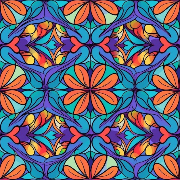 um padrão abstrato colorido com flores e folhas ai generativa