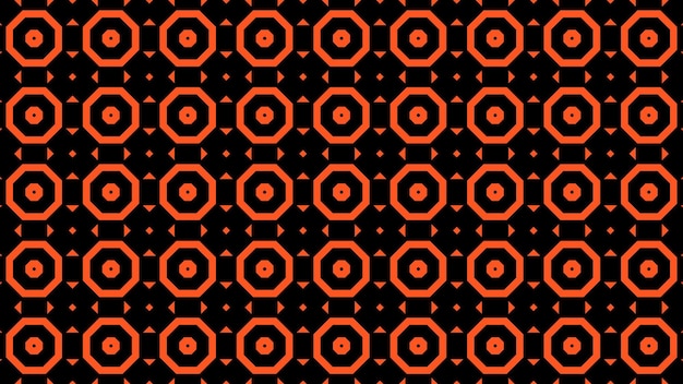 Um padrão abstrato preto e vermelho com círculos e setas em um fundo preto.