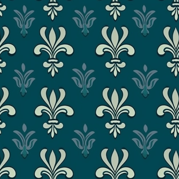 Foto um padrão azul e branco com fleurons em um fundo verde