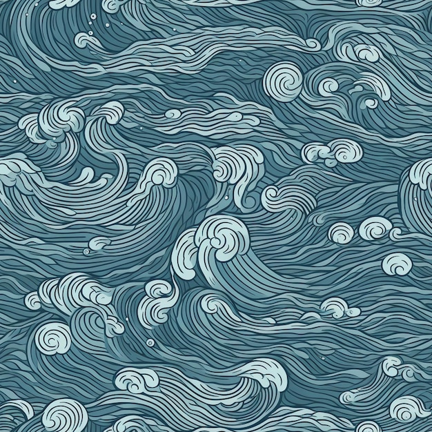 Um padrão azul e branco com ondas em um fundo escuro generativo ai