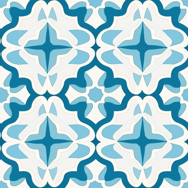 Um padrão azul e branco com uma flor azul e branca.