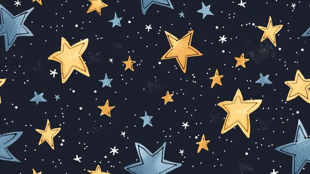 Um padrão cativante e perfeito com estrelas lindamente desenhadas à mão espalhadas por um céu escuro hipnotizante transformando-se numa cena noturna caprichosa perfeita para adicionar um toque de magia