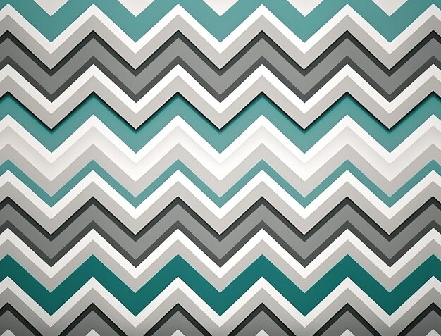 Um padrão chevron em zig zag é mostrado em uma cor verde-azulado e branco.