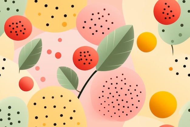 um padrão colorido com frutas e folhas