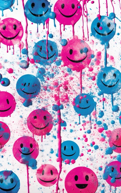 Um padrão colorido com smileys e borrões