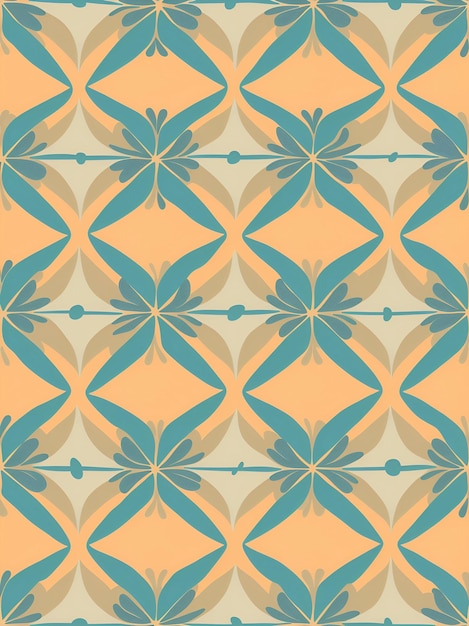 Um padrão colorido com um desenho de flor em azul e laranja.