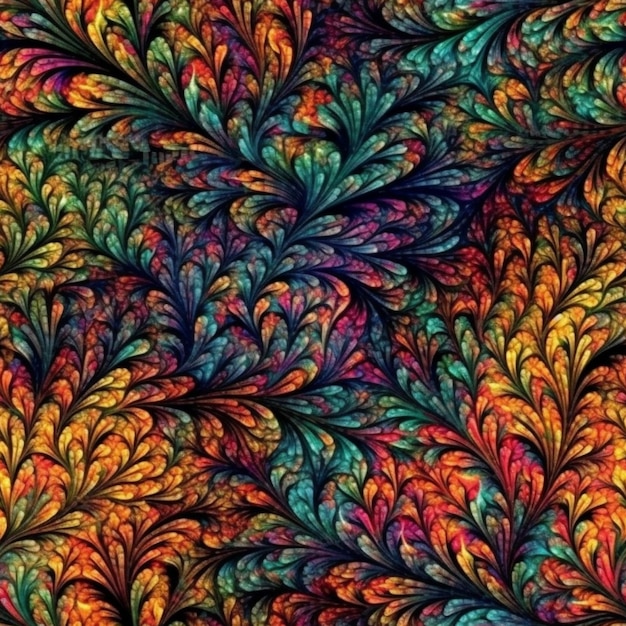 Um padrão colorido com um padrão de folha.