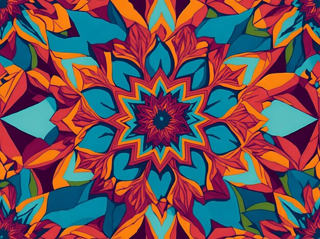 Um padrão colorido com uma flor no centro.