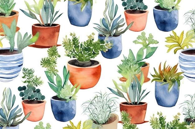 Um padrão com diferentes tipos de plantas em um fundo branco.