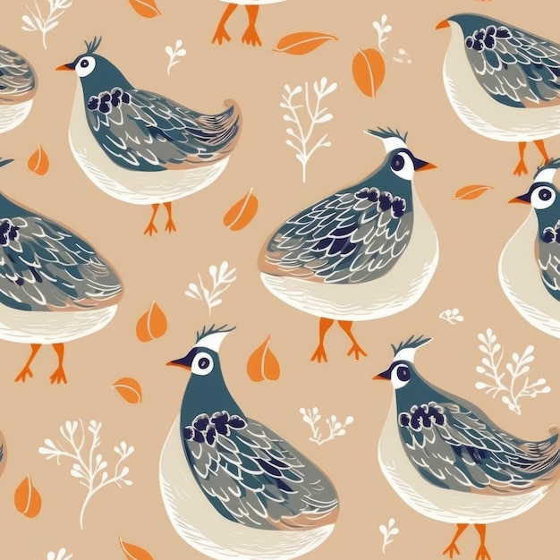 Um padrão com pássaros em um fundo bege