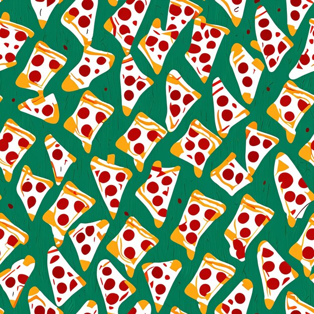 um padrão com pizzas e fatias de pizza