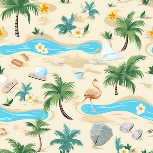 Foto um padrão contínuo de praia tropical com palmeiras generativas ai