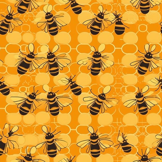 Foto um padrão de abelhas em um fundo amarelo com círculos generativos ai