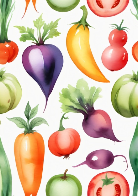 Um padrão de aquarela com legumes