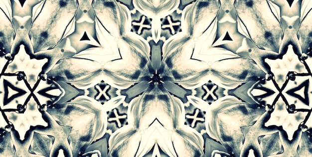 Um padrão de caleidoscópio digital floral decorativo monocromático