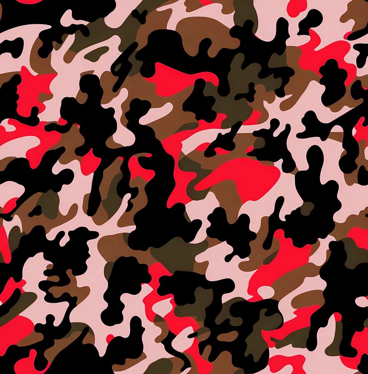 Foto um padrão de camuflagem é mostrado com as palavras camuflage