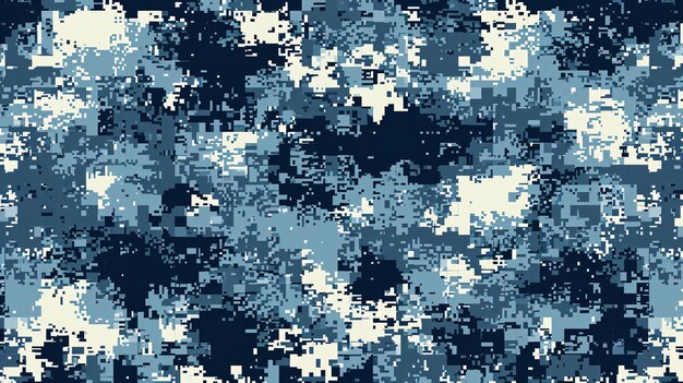 Um padrão de camuflagem pixelado azul e cinza O padrão é composto por pequenos quadrados de diferentes tons de azul e cinzento