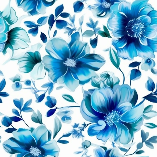 Um padrão de flor azul em um fundo branco generativo ai