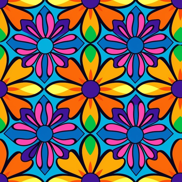 um padrão de flor colorido com muitas pétalas em um fundo azul generativo ai