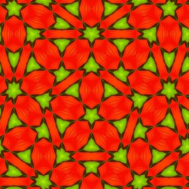 Foto um padrão de flor vermelha no centro de um fundo verde