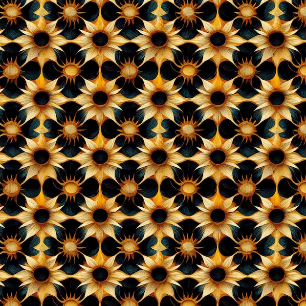 Um padrão de flores amarelas e pretas